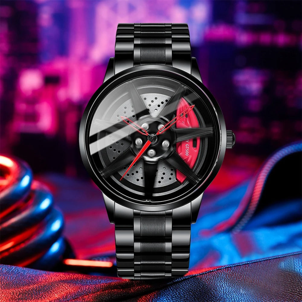 Men's Creative 3D Car Wheel Rotating Wrist Watch - Arazalabllc