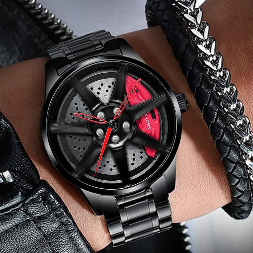 Men's Creative 3D Car Wheel Rotating Wrist Watch - Arazalabllc