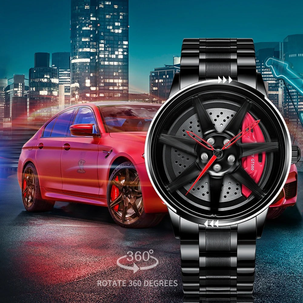 Men's Creative 3D Car Wheel Rotating Wrist Watch - Arazalabllc