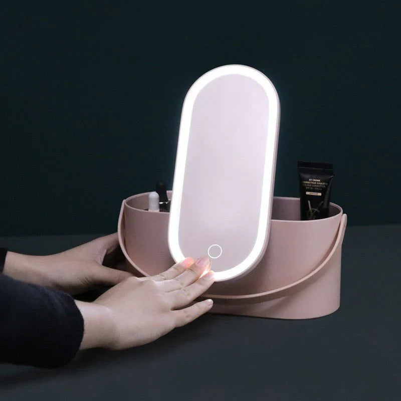 Portable LED Light Storage Box Beauty And Makeup Mirror - Arazalabllc