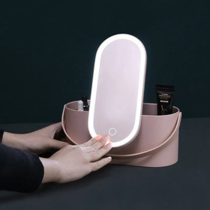 Portable LED Light Storage Box Beauty And Makeup Mirror - Arazalabllc
